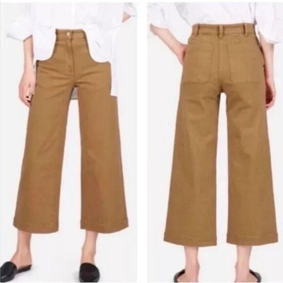 Everlane Pants - Everlane Wide Leg Crop Pant High Rise Stretch Cotton Women's Ochre Brown Size 2